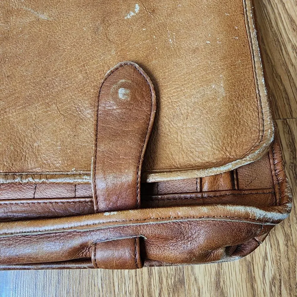 Vintage Leather Messenger Bag Laptop Satchel Brown Briefcase Handle 15